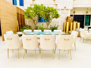 Beatrix Striped Back Beige Chair | Velvet Chair with Padded Seat | Dinning Chair for Rent