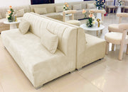 Glenna Armless 3 Seater Sofa Beige | Velvet Tufted Backrest Sofa