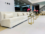 Glenna Armless 3 Seater Sofa Beige | Velvet Tufted Backrest Sofa