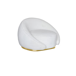 Beige Velvet Sofa with gold base on a white background