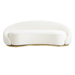 White sofa with gold trim on a white background