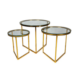 Angle Gold Coffee Table Glass Top | Glass Top Modern Gold Coffee Tables | Gold Finish with Glass Tops (Set of 3)