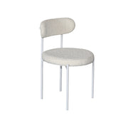 Chair with white frame and light gray cushion on a white background