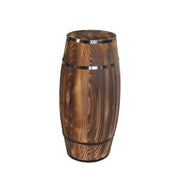 Wooden barrel with metal bands on a white background