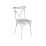 White chair with a white cushion on a white background - Moments Rentals