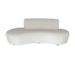 Modern beige sofa with a curved design on a white background