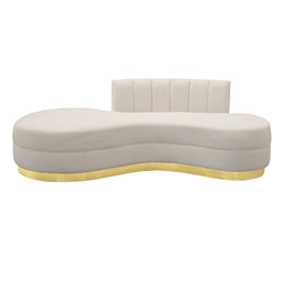 Modern beige sofa with a gold base on a white background