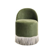 Cavoli Swivel Green Pouf | Olive Green Pouf with Corded Fringe Cascades