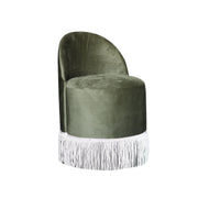 Cavoli Swivel Green Pouf | Olive Green Pouf with Corded Fringe Cascades