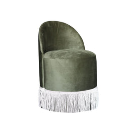 Cavoli Swivel Green Pouf | Olive Green Pouf with Corded Fringe Cascades