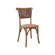 Wooden chair with wicker back and seat on a white background