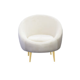 Beige Velvet armchair with wooden legs on a white background