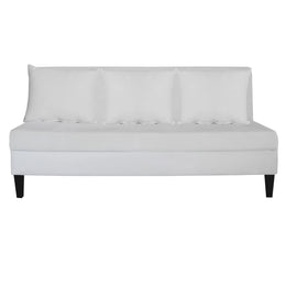 Beige sofa with black legs on a white background