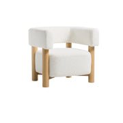 White ottoman with wooden legs on a white background