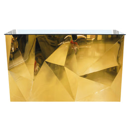 Gold geometric-patterned table on a white background