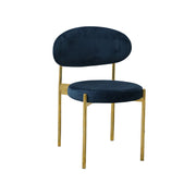 Moments Rentals Chair with navy blue seat and backrest on gold metal frame against a white background