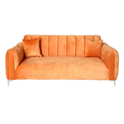 Orange sofa with two cushions on a white background