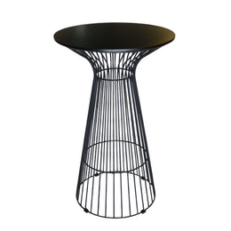 Black wire mesh side table on a white background
