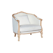 White armchair with wooden frame on a white background