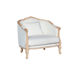 White armchair with wooden frame on a white background