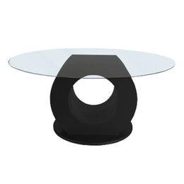 Giovanni Glass Top Black O shape Base Dinning Table | Elegant Unique Dinning Table