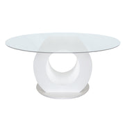 Giovanni White Dinning Table with O Shape Base | Modern Round Clear Glass Dinning Table