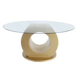 Giovanni Gold Dinning Table | Clear Tempered Glass Dinning Table | Gold Base Dinning Table