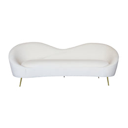 Modern beige sofa with gold legs on a white background