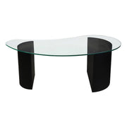 Kidney Glass Coffee Table Black | Curved Glass Coffee Table | Modern table | Mid Century Contemporary | Wooden base kidney table