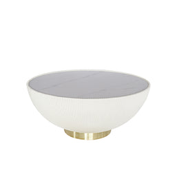Leather Bowl White Coffee Table | Mable Top | Leather Frame Gold Accents