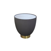 Grey Leather Bowl Coffee Table with gold base on a white background
