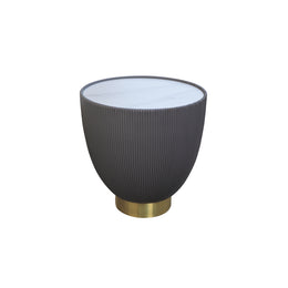 Grey Leather Bowl Coffee Table with gold base on a white background