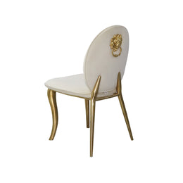 Lion Head Knocker Gold Beige | Luxury Back Lion Hook Dinning Chair