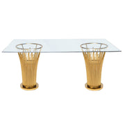 Lotus Gold Rec Table | Glass Top Dinning Table | Luxury Fine Dinning Table