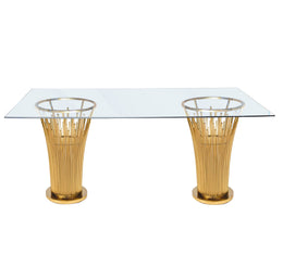 Lotus Gold Rec Table | Glass Top Dinning Table | Luxury Fine Dinning Table