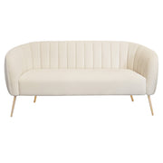 Beige sofa with gold legs on a white background