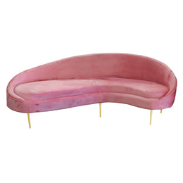 Pink curved sofa with gold legs on a white background