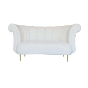 Beige sofa with gold legs on a white background