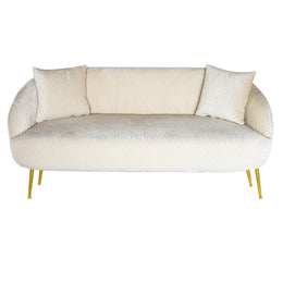Beige sofa with gold legs on a white background