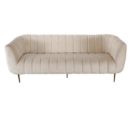 Beige sofa with a striped pattern on a white background