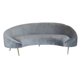 Gray ribbed sofa with gold legs on a white background