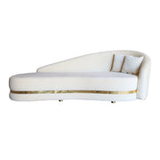 Beige Velvet Bridal Sofa with gold trim on a white background