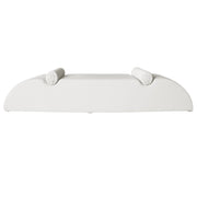 Beige Velvet Sofa with two cylindrical elements on a white background