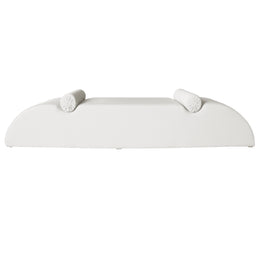 Beige Velvet Sofa with two cylindrical elements on a white background