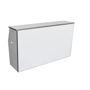A white rectangular counter or display unit with a gray top and side panel, shown at an angle on a plain white background.