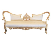 Decorative Sofa with gold intricate carvings on a white background