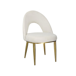 Beige Velvet chair with gold legs on a white background