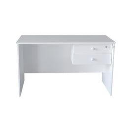 White desk with two drawers on a white background