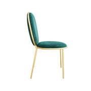 Green velvet chair with gold legs on a white background