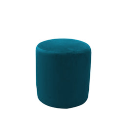 Teal cylindrical ottoman on a white background